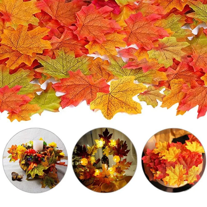 100/200Pcs Artificial Maple Leaves Autumn Fall Leaf for Thanksgiving Halloween Christmas Home Decoration Wedding Party Decor