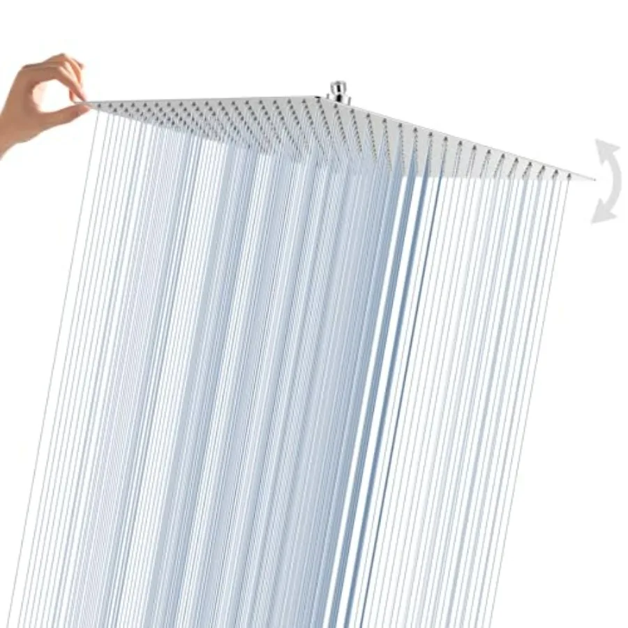 16inch Rainfall Shower Head Ultra Thin 304 Stainless Steel High Flow Square Rainfall Showerhead Waterfall Full Body Coverage Un