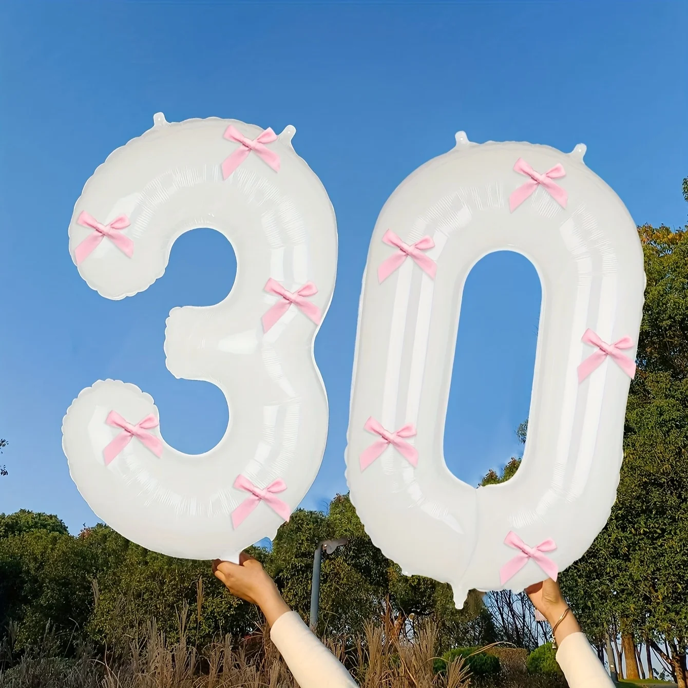 2 Stück 101,6 cm Rosa Schleifendekoration Weiße Digitalballons für Geburtstag Jubiläum Hochzeit Abschlussfeier Neujahrsdekoration – Detail 9
