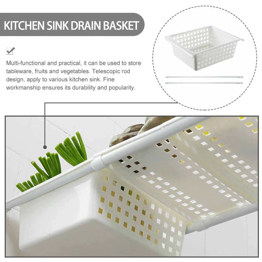 

1Set Kitchen Sink Drain Basket Telescopic Rod Extendable Multifunctional Sink Colander Strainer Basket for Plates Bowls