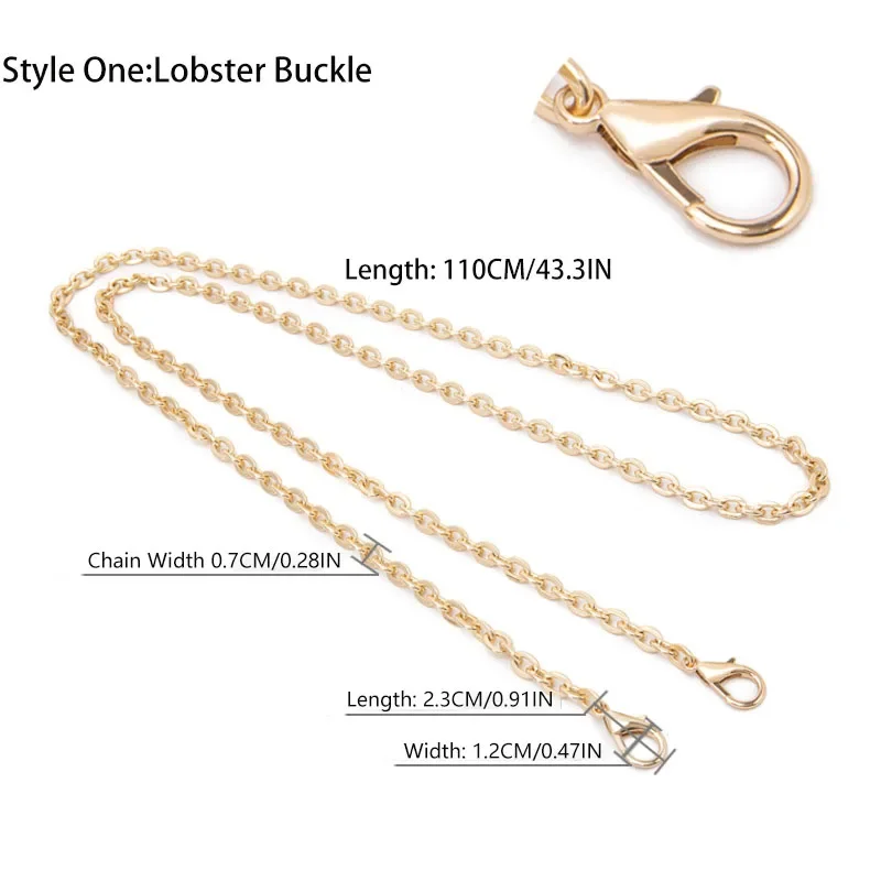 60/110cm Bag Chains Transformation Shoulder Strap Golden Cross-body Chain Backpack Replacement Metal Bag Strap Bag Accessories