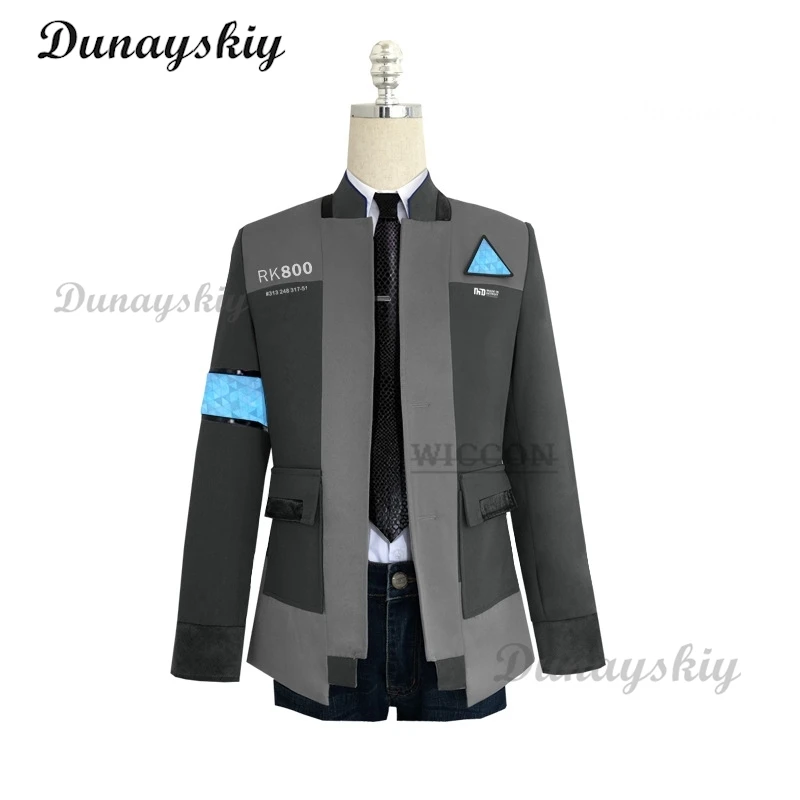 Connor traje cosplay para homens, jaqueta, camisa branca, gravata, rk800, casaco, conjunto completo, jogo, Detroit, Become Human