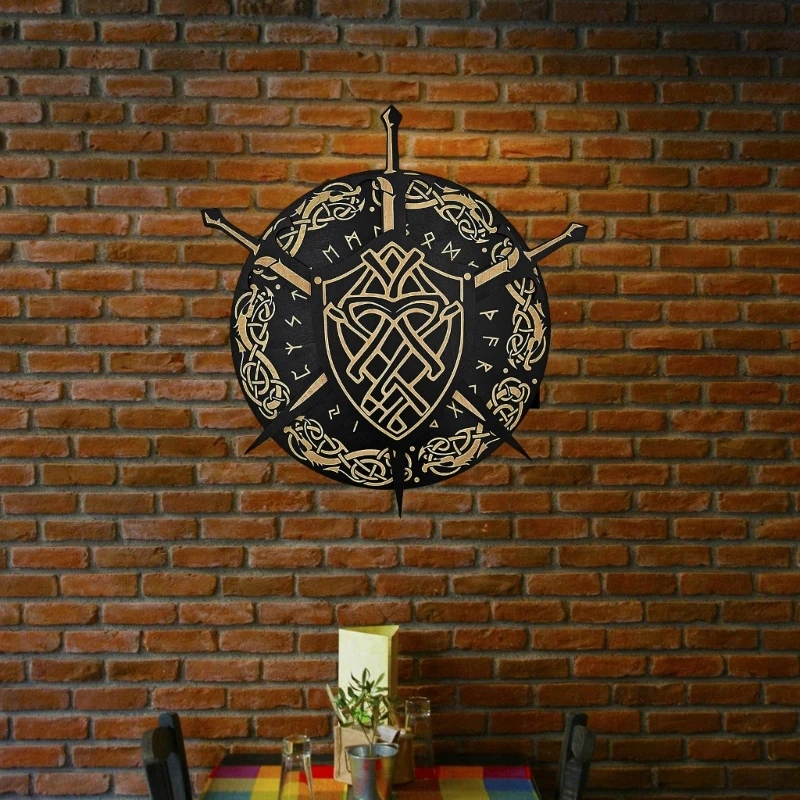 แผ่นผนังยุคกลางภาพนอร์ดิกดาบไม้แขวนผนังป้าย Club Decors