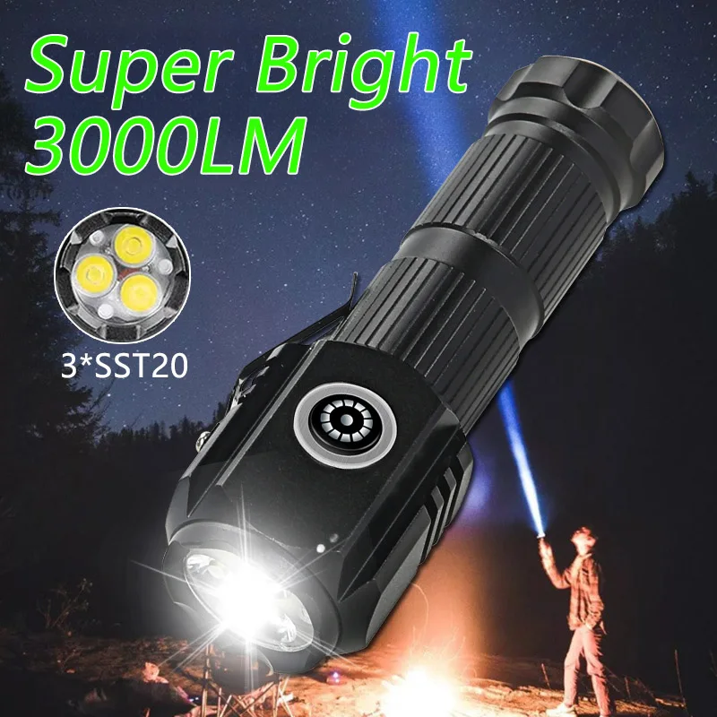 Powerful Mini LED Flashlight High Quality Multifunctional Torch Type-C Rechargeable 18650 Battery with Tail Magnet Flashlight