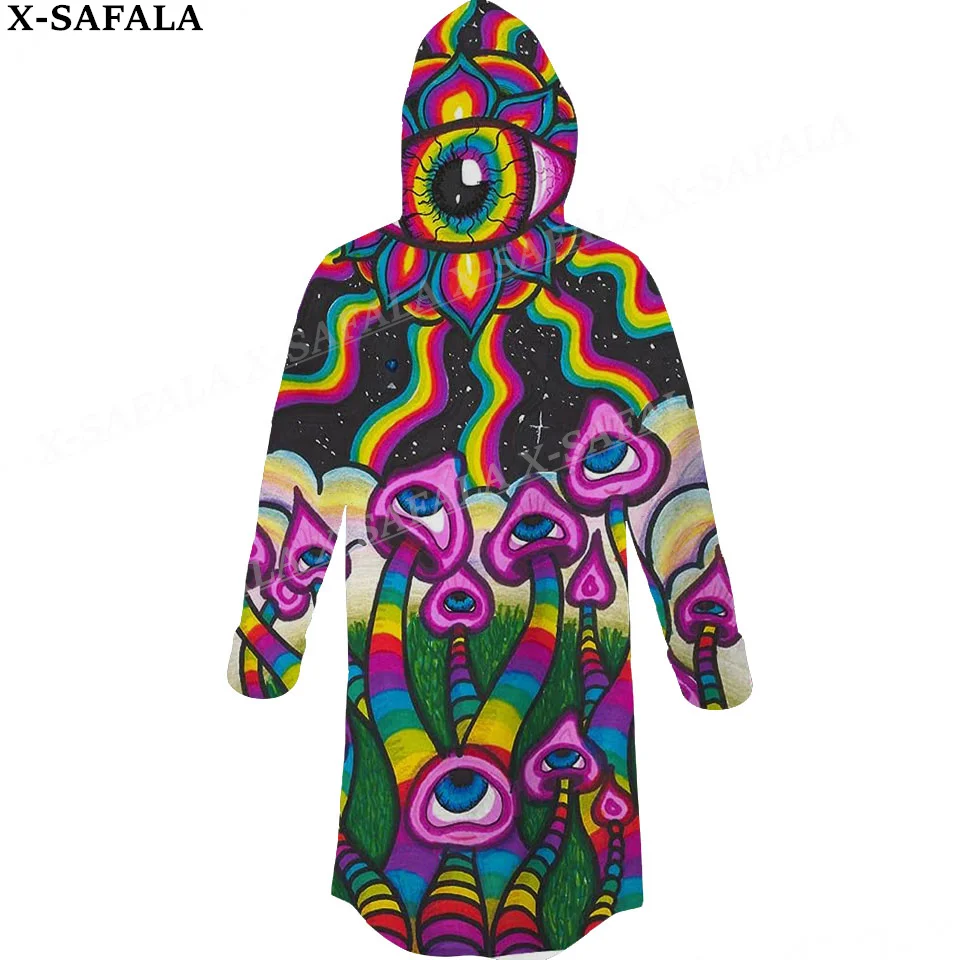 

Hippie Psychedelic Trippy Eyes Print Thick Warm Hooded Cloak Men Overcoat Coat Windproof Fleece Cape Robe Hooded Blanket-2