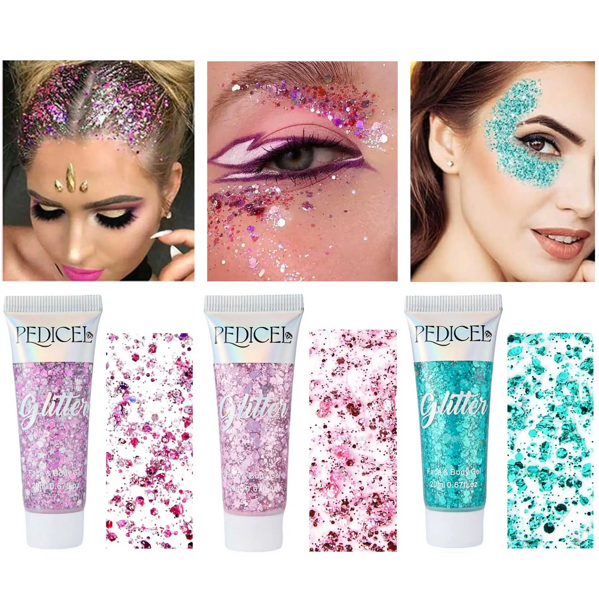 Glitter Eyeshadow Cabelo Peixe Escalas Gel, Senhoras Maquiagem Stage Party, Creme Corporal, Dazzle, Rosto Jóias