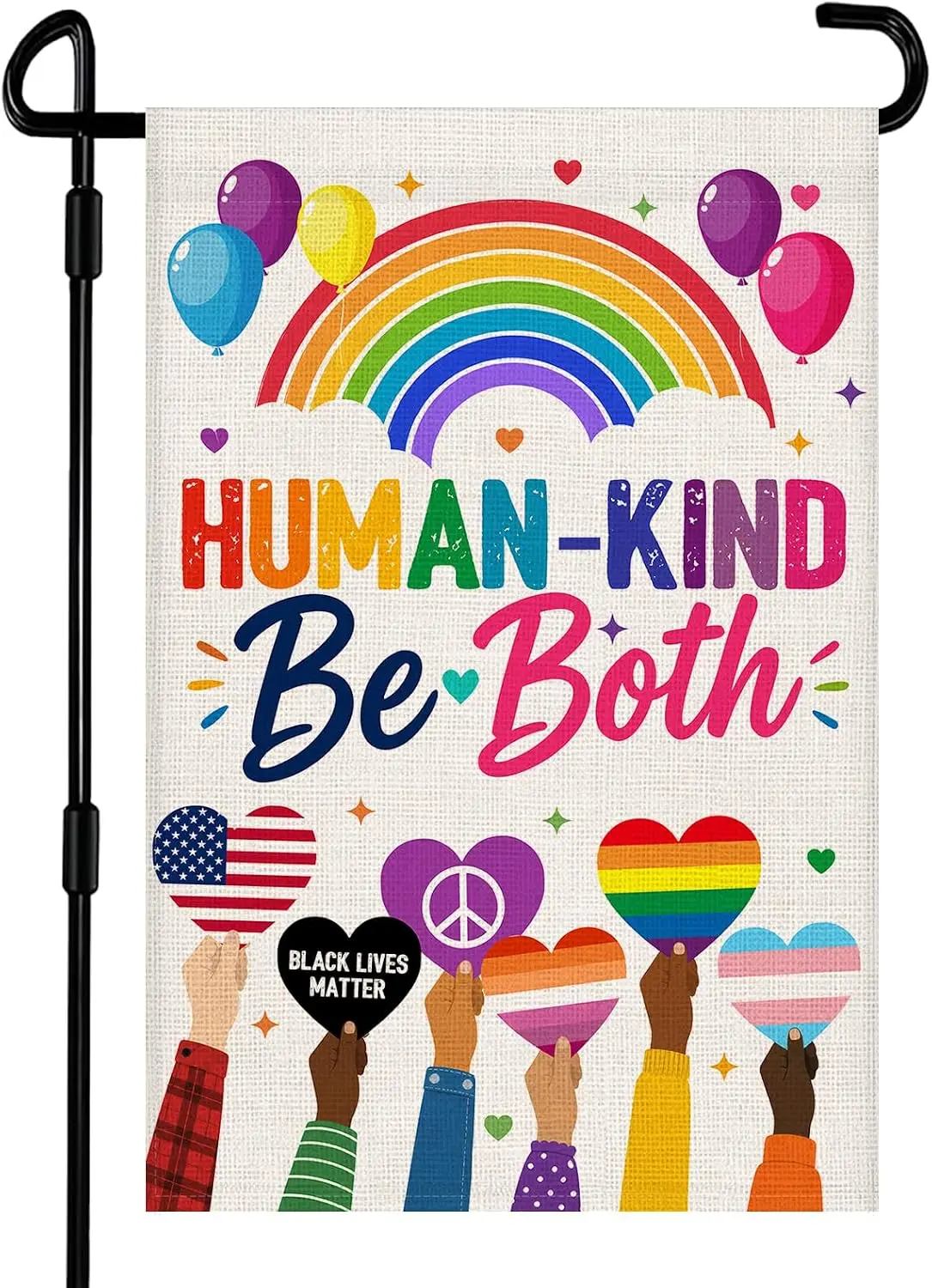 Human Kind Be Both Garden Pride Rainbow Flag 12x18 Inch Double Sided Burlap Peace Ally Disability Equality Outdoor Decor Fla kkz