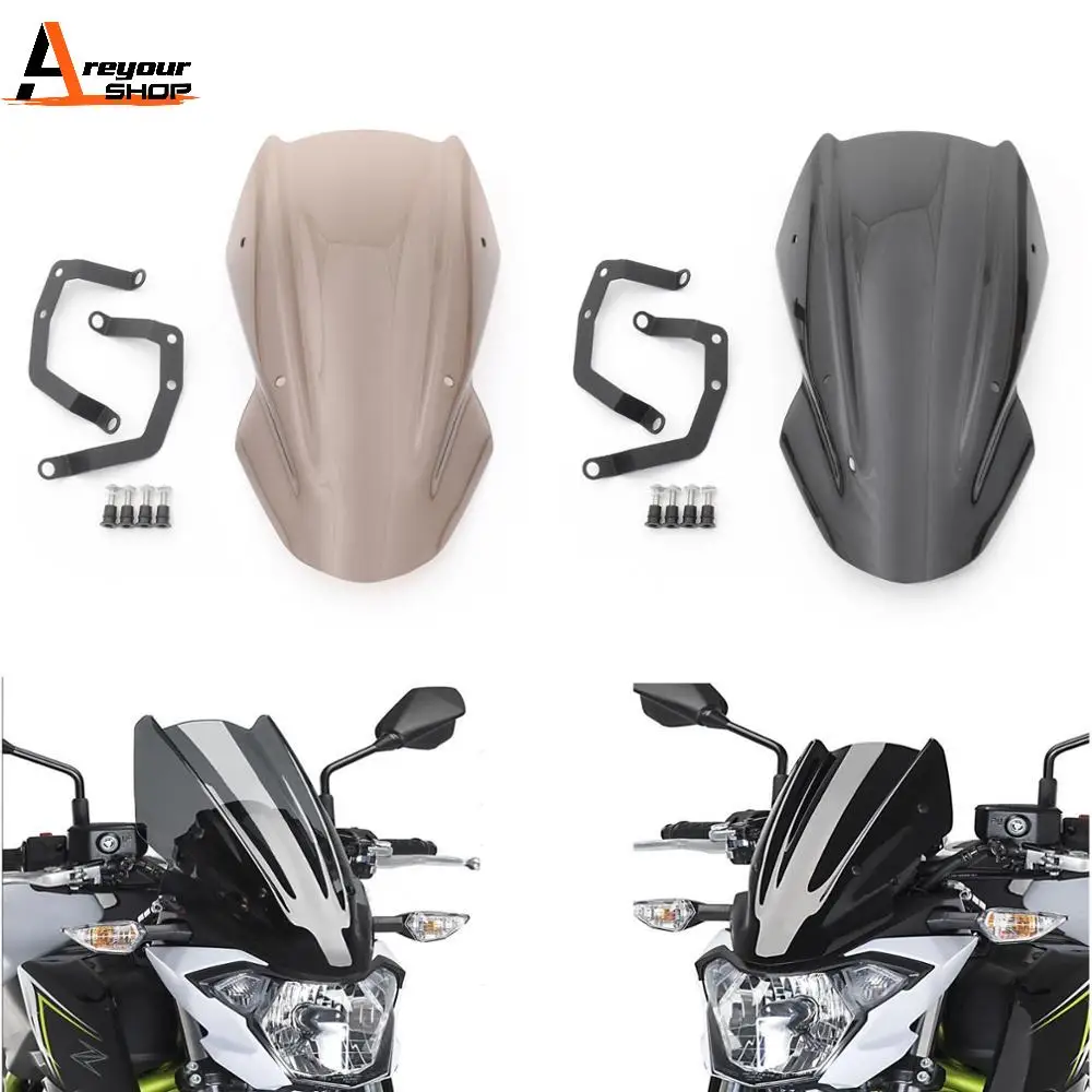 

Areyourshop For Kawasaki Z650 2017-2019 ABS Windshield Shield Screen Z-650 Windscreen with Bracket Motorcycle Accessories