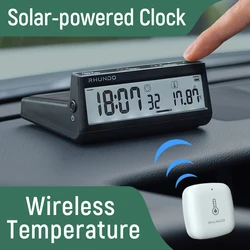 RHUNDO Solar Car Clock Wireless Temperature With Backlight LCD Screen Dashboard Time Date Indoor Outdoor Temp Display  RCW-S10