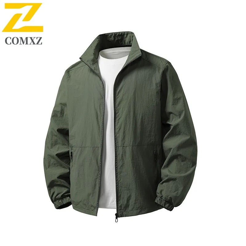

COMXZ Мужская дорожная куртка, удобная офисная легкая ветровка премиум-класса с воротником-стойкой, устойчивая к морщинам, прочные осенние пальто
