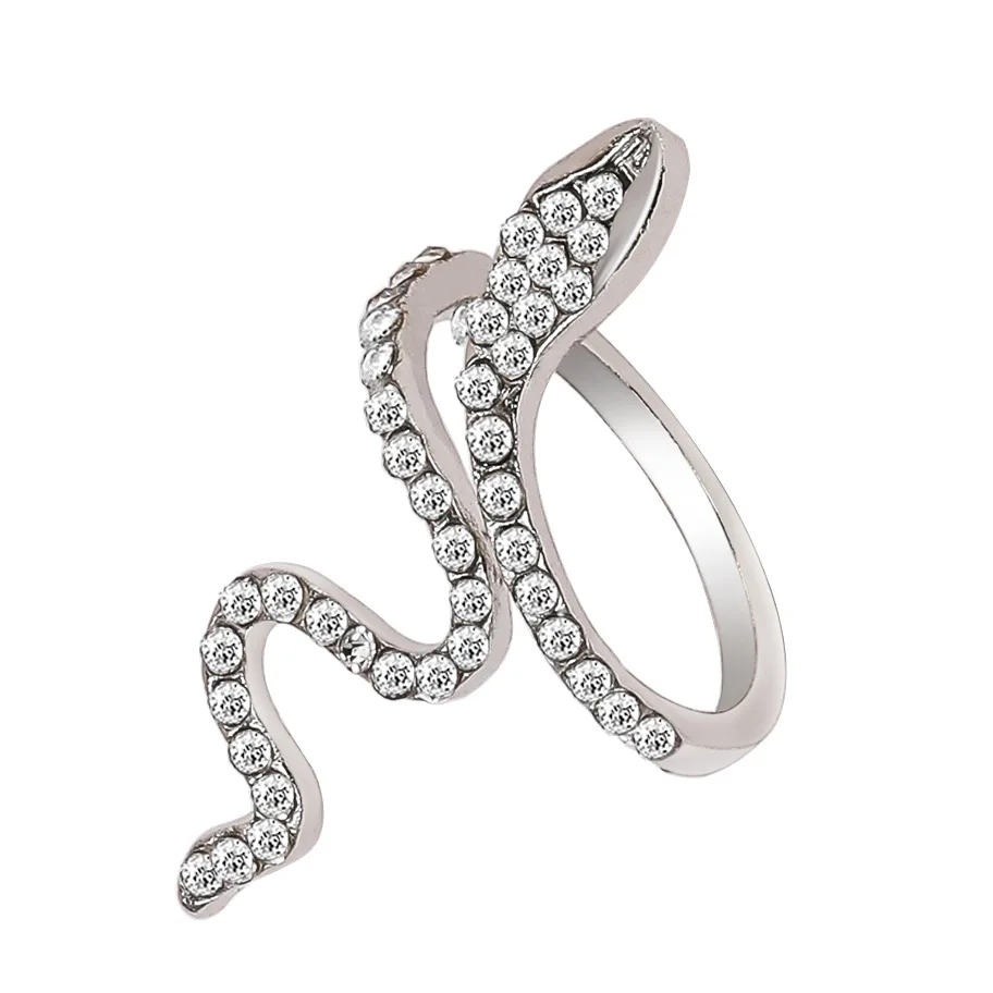 Twisted Snake Ring with Rhinestone for Women Index Finger Unique Design Premium Alloy Silver Tone Lightweight Daily Wear
