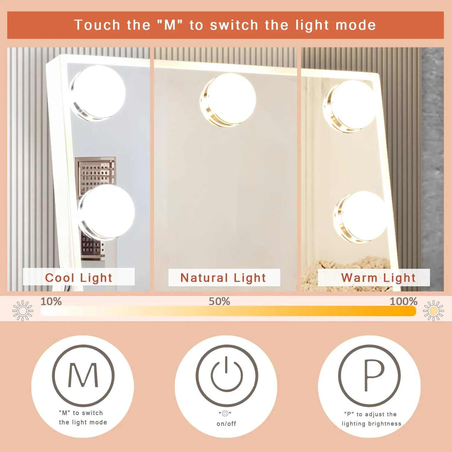 9 LED Bulbs  Vanity Mirror with Lights,  Makeup Mirror, Small Vanity Lighted Mirror with 3 Color Lighting Modes, Smart Touch Con