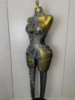 STOCK 2025Women Sparkly Diamond Sexy Mesh Jumpsuit Nightclub Bar Party Show Gogo Dancer Clothing Drag Queen Outfit Stage Costume - Image 2