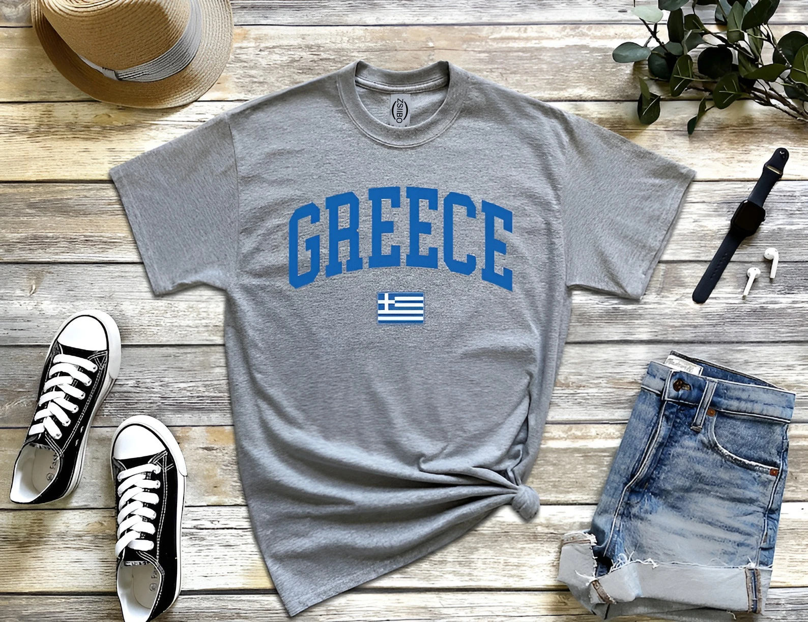 Greek flag trend Y2K print European and American slim fit versatile women\'s T-shirt short sleeved retail women\'s T-shirt