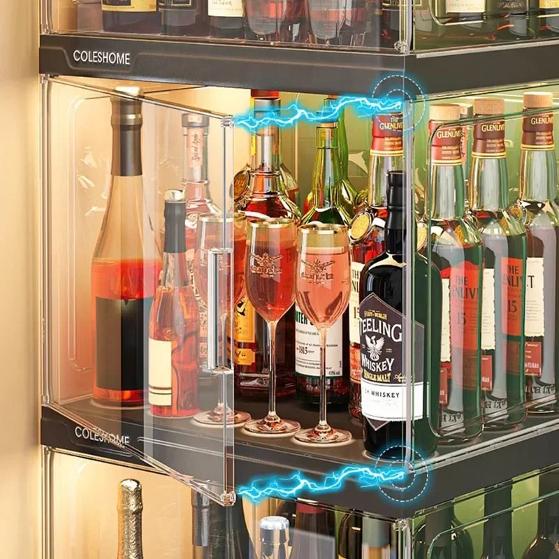 Luxury Modern Wine Display Cabinet Wall-Mounted Storage Shelf For Living Room Home Bar Furniture With Door LED Lighting
