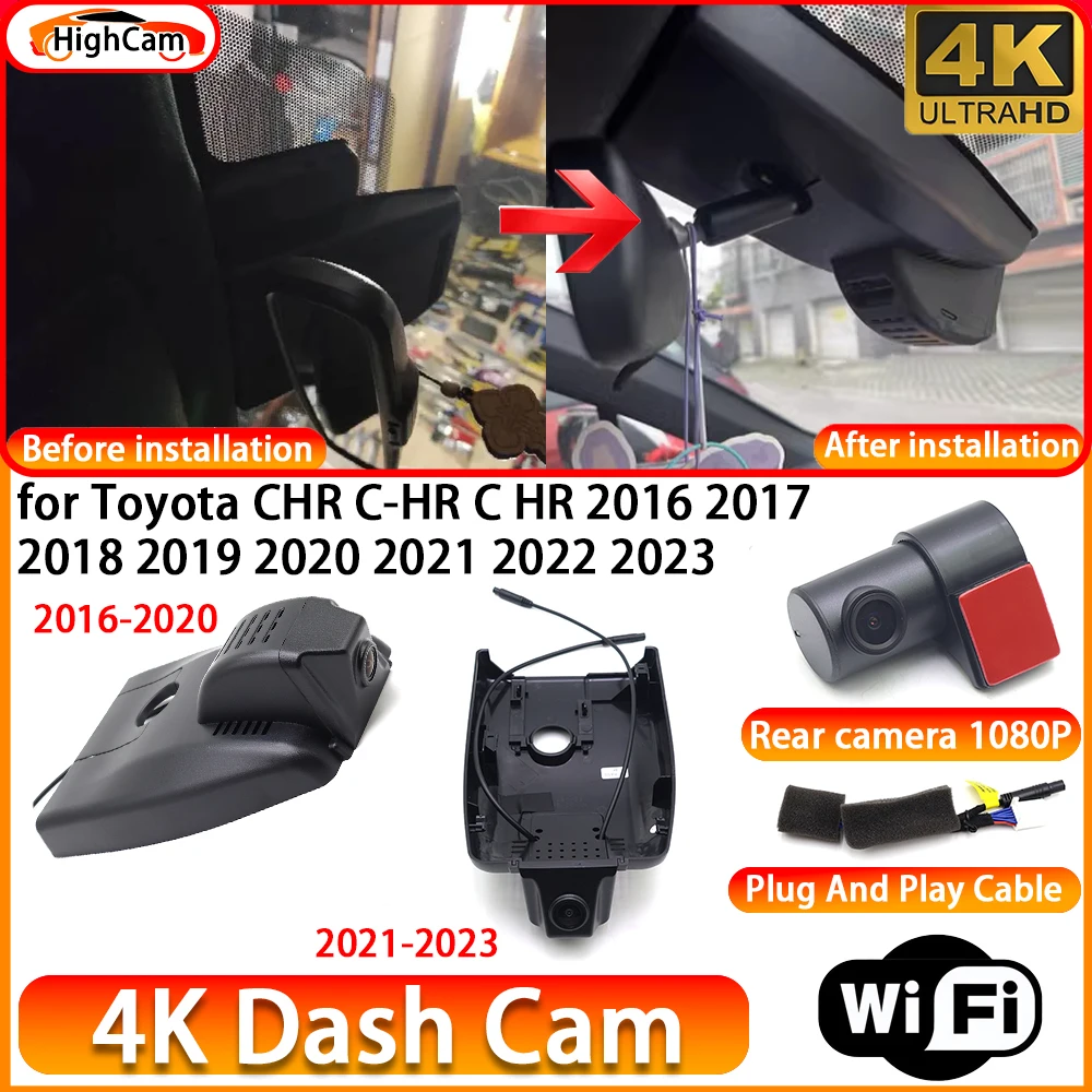 Caméra embarquée DVR 4K OEM pour Toyota CHR C-HR C HR 2016 2017 2018 2019 2020 2021 2022 2023, caméra avant et arrière, enregistreur vidéo WiFi