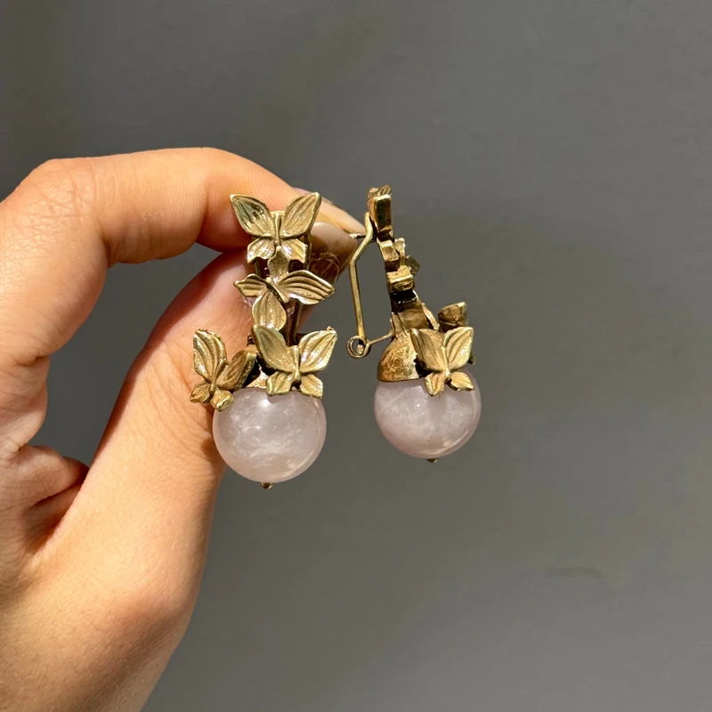 

Vintage Pink Crystal Drop Earring Antique Gold Color Butterfly Jewelry For Girls Classic Style Luxury 2025 New Trends Engagement