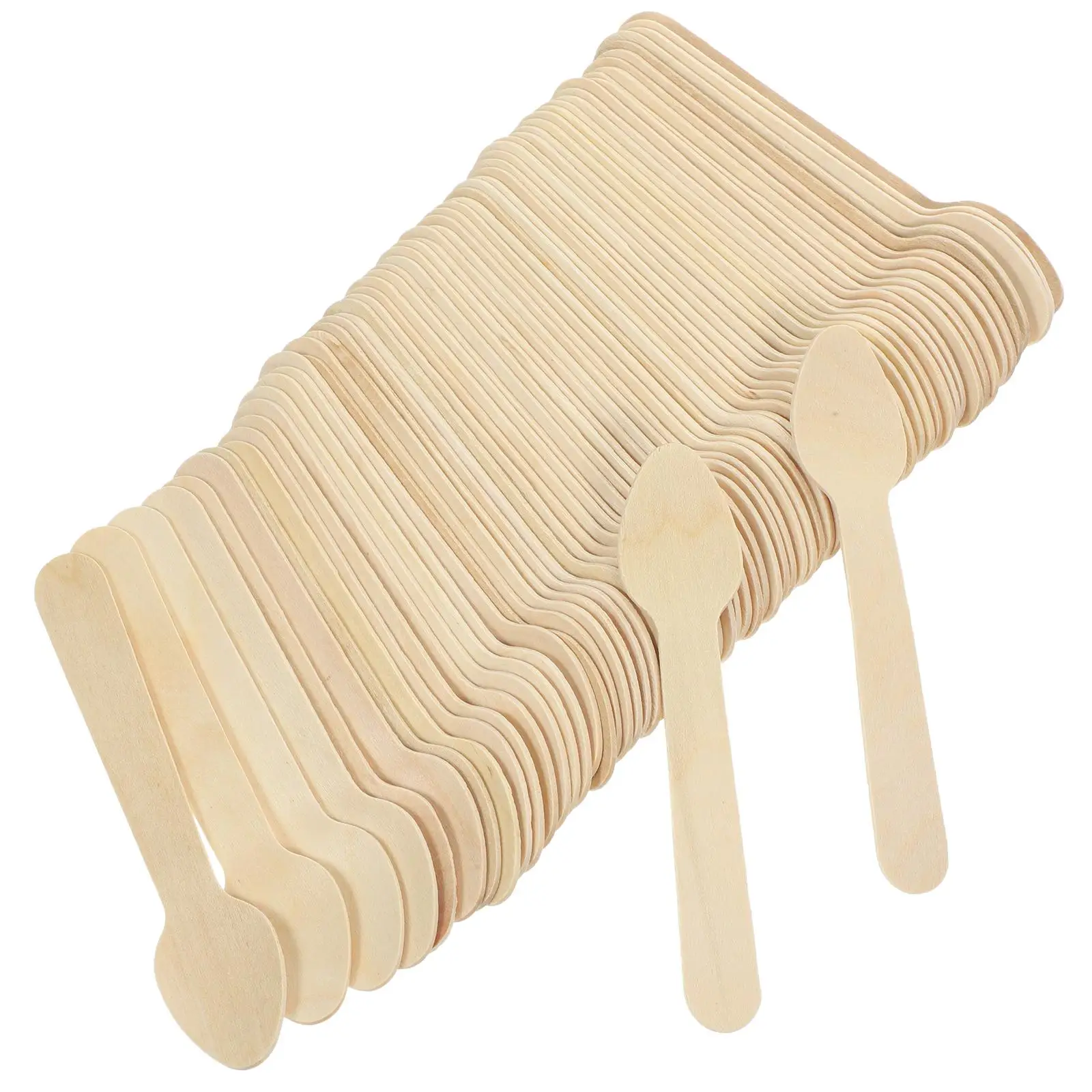 100pcs Mini 9 Stirring Inch Disposable Cake Ice Cream Dessert Disposable Wooden Spoons Tasting Spoons Catering Supplies