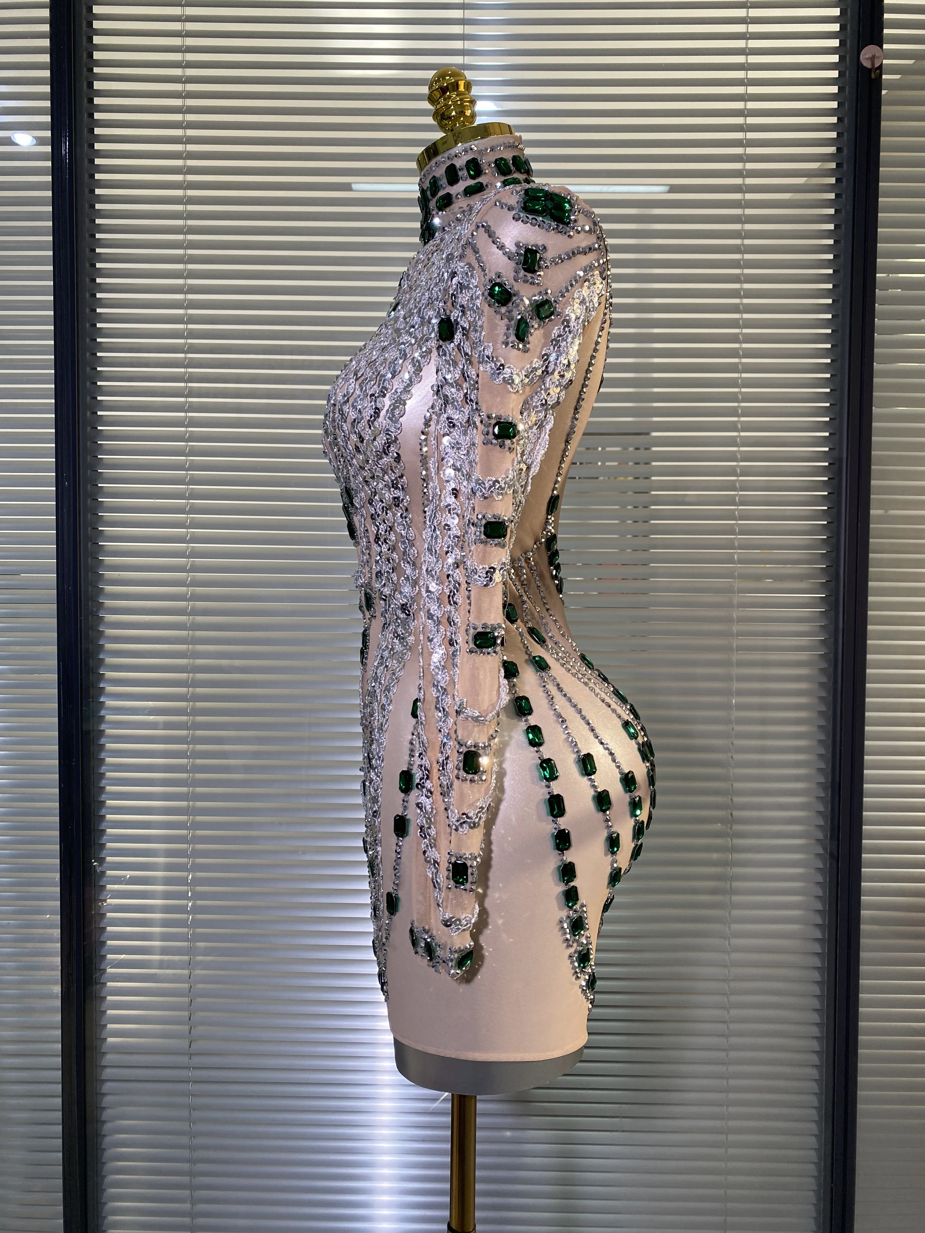 Vestido de lujo para mujer, Sexy, brillante, con diamantes de imitación, malla de lentejuelas, transparente, para cumpleaños, fiesta, club nocturno, traje de actuación