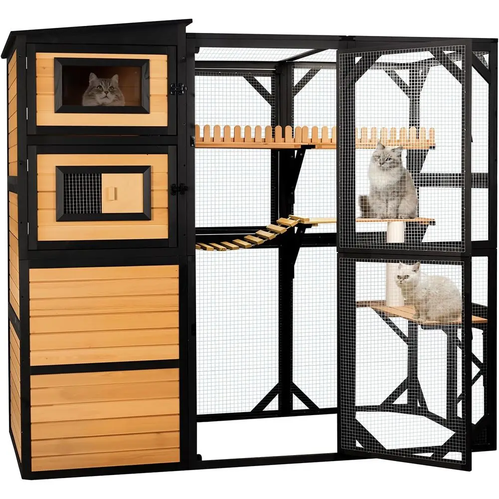 

Outdoor 4 Tiers Cat Enclosure Window Access, Walk-in Cat Cage Cat House for Multiple Indoor Outdoor Cats, Outside Patio 5 Doors