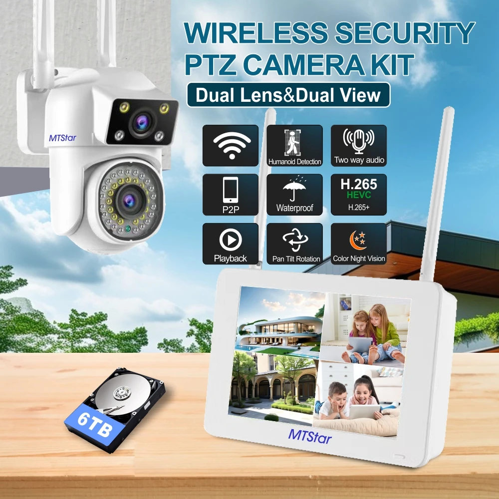 Anxinshi 6MP Dual Lens WiFi CCTV Surveillance Kit Automatic Tracking Color Night Vision P2P 4CH NVR IP Cameras Security System