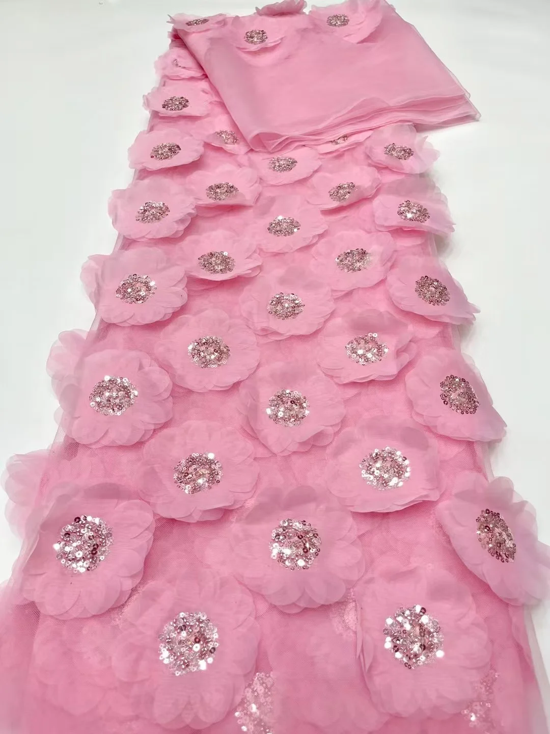 

African Beaded Tulle Lace Fabric, 3D Flowers, French Appliques, Wedding and Party, Dubai, 5 Yards, 2025