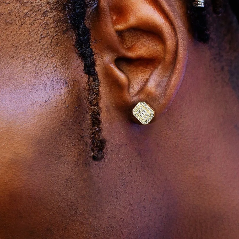 Hip Hop Rock Ear Stud Earrings for Men Iced Out Cubic Zirconia Bling Cartilage Accessories Homme Hippie Jewelry Wholesale OHE143