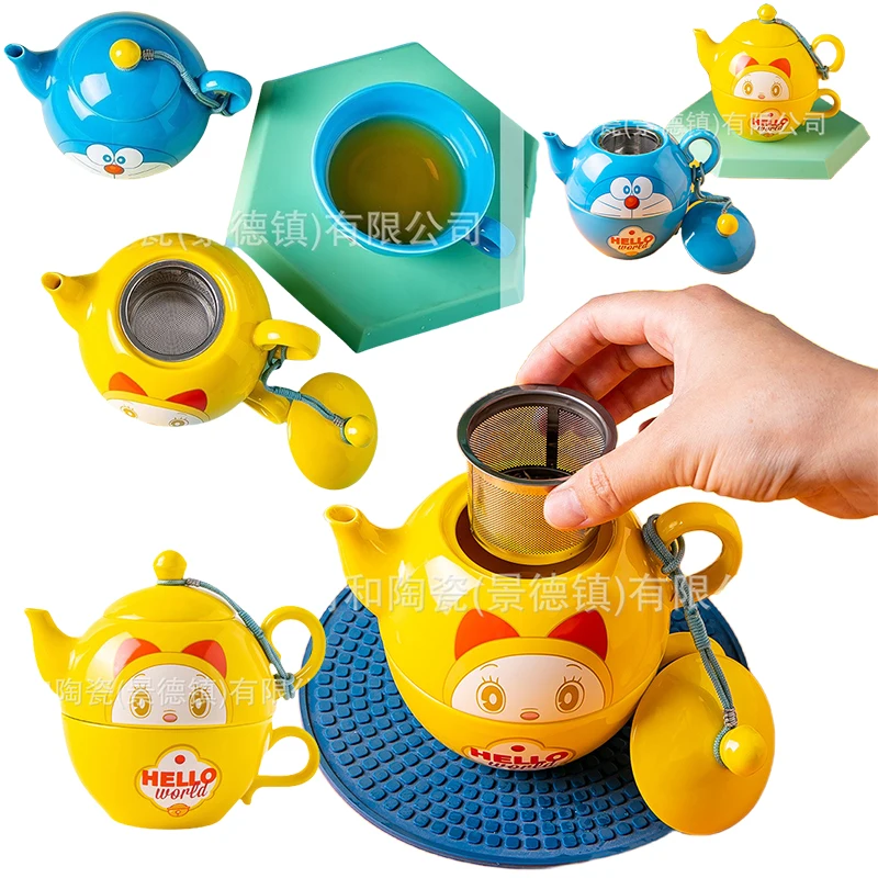 

Doraemon Teapot Cup Ceramic Set Anime Character Single Pot Tea with Worry Kung Fu Tea Set Simple Single Person Set Birthday Gift