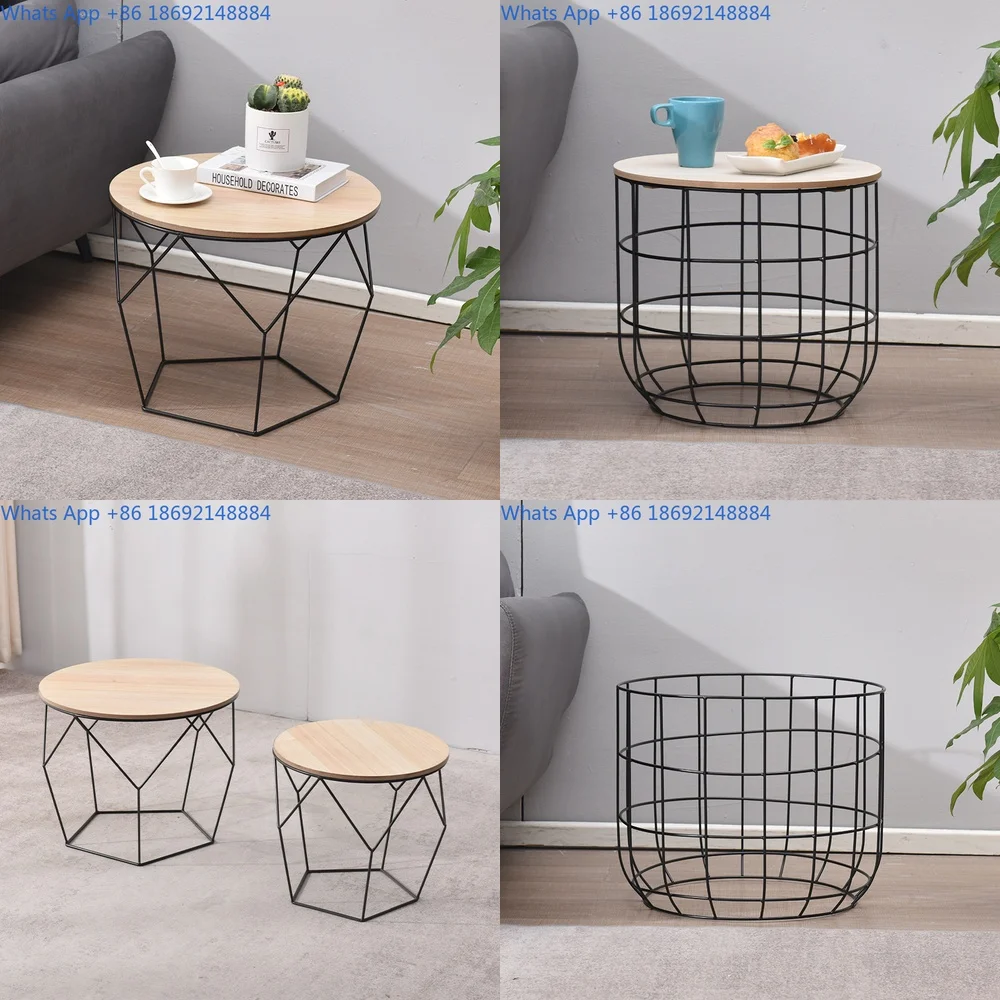 

Round Coffee Table with Metal Frame Wooden Top for Living Room Office Decor