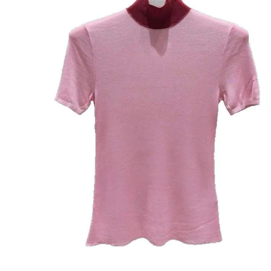 Top da donna slim fit a maniche lunghe in maglione lavorato a maglia dolcevita rosa 2025 da donna
