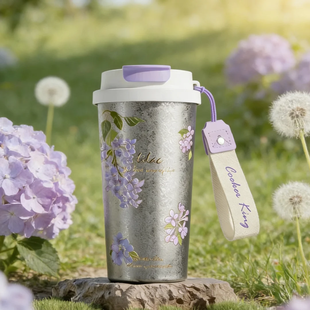 

COOKER KING Insulated Water Bottle 17.5oz, Flip Straw and Handle, Reusable, Leakproof Metal Thermal Flask for Travel, Gym