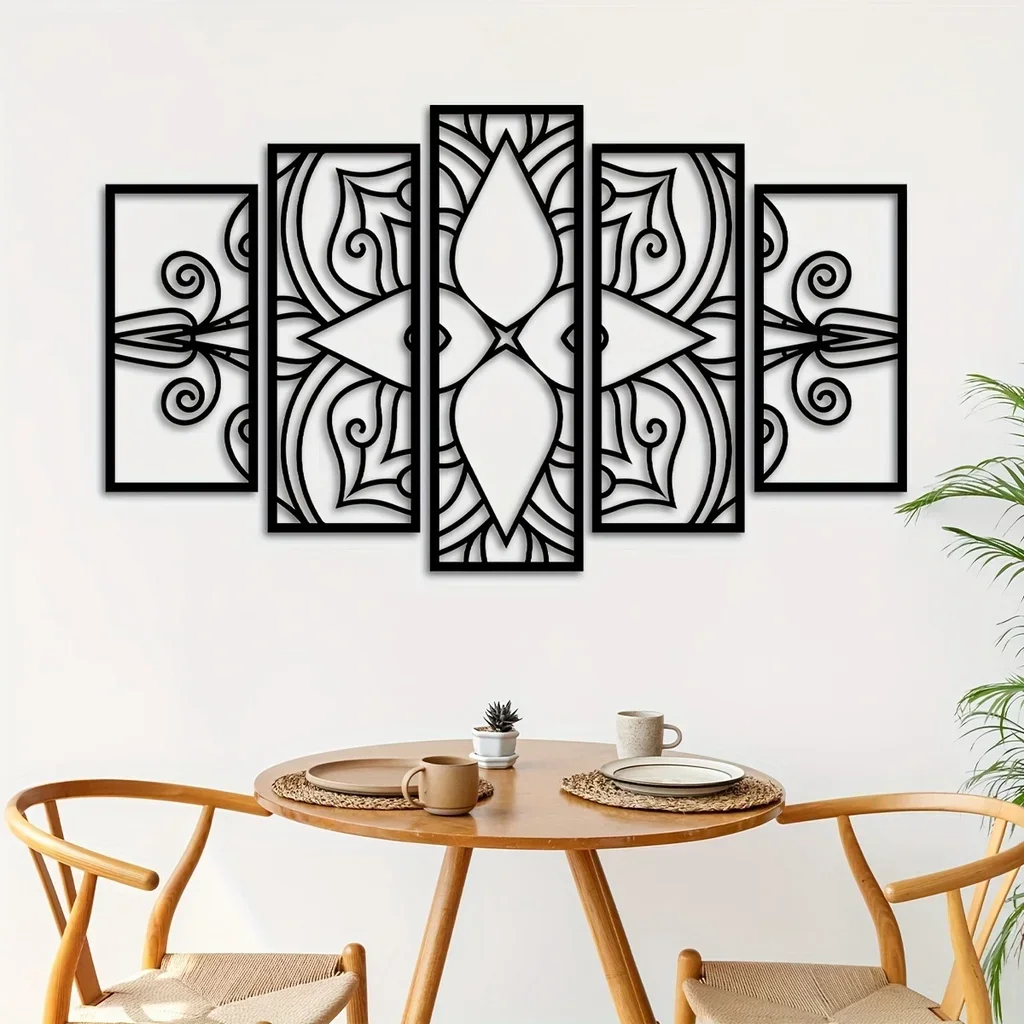 HELLOYOUNG 5pcs/Set Mandala Home Decor Laser Cutting Metal Wall Hanging Art Metal Wall Sign Metal Mandala Wall Decor Iron Art Li