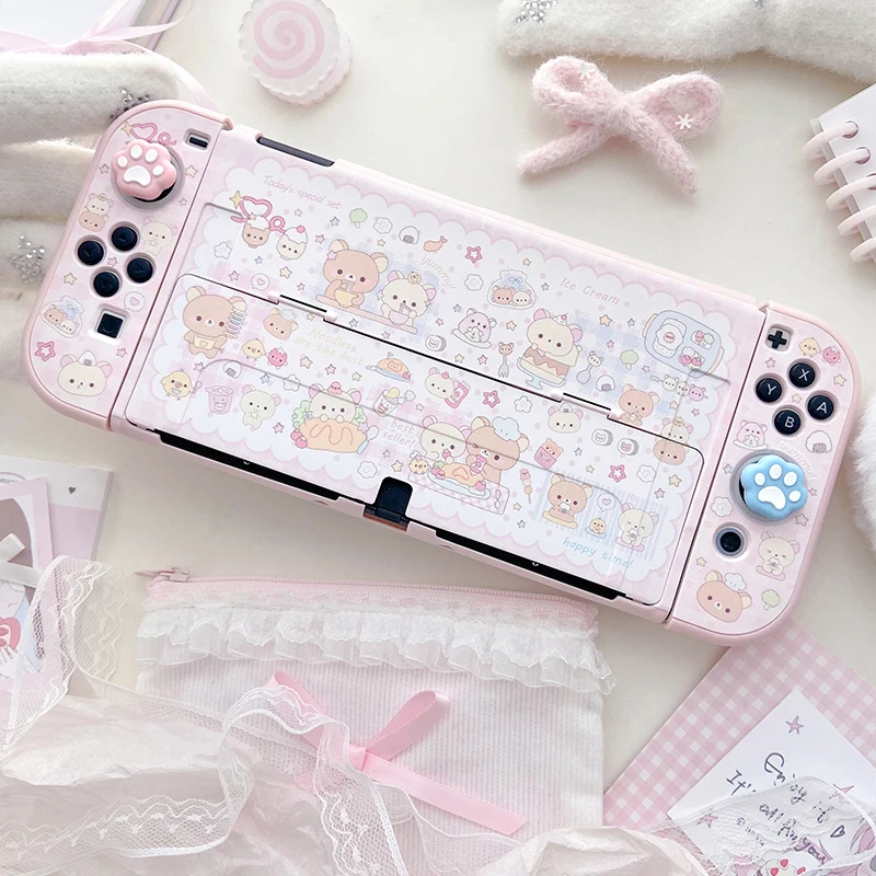 Original Design Rilakkuma Cute Pink Switch Protective Shell Oled Soft Shell Ns Sister Lite Protective Shell Anime Cute Girl Gift