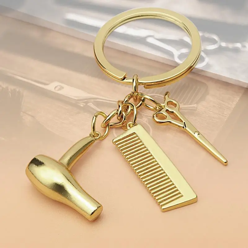 Scissor Comb Pendant Keychain Scissor Comb Pendant Keyring Hairdressing Hair Dryer Stylish Pendant For Salon Graduation