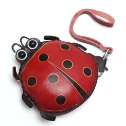 Porte-monnaie en cuir véritable pour femme, petit porte-monnaie, Animal coccinelle, mignon, dessin animé, mode, Mini porte-monnaie, porte-clés, porte-cartes, pochette