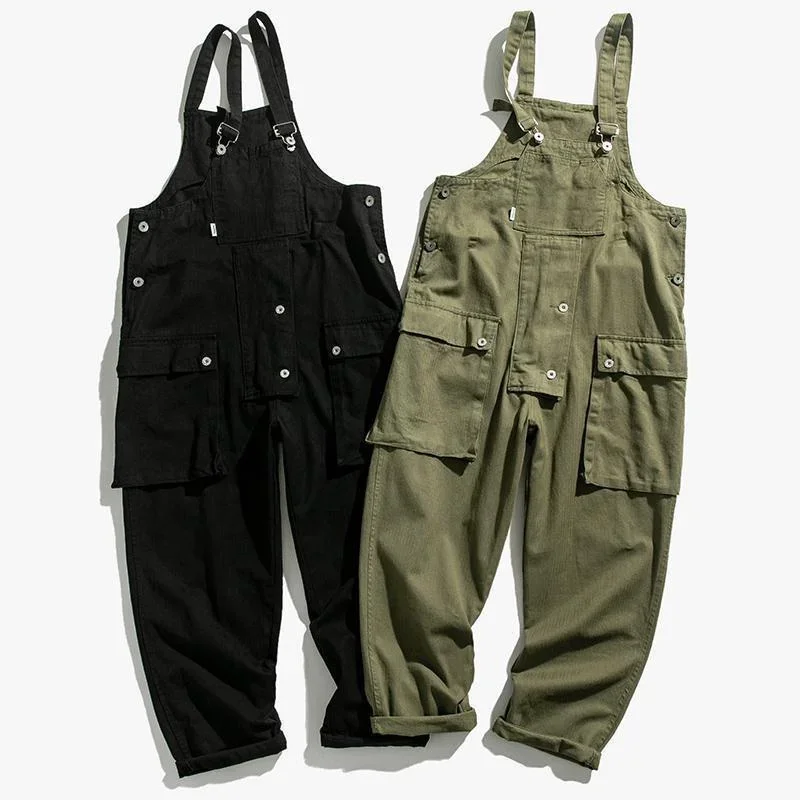 Celana kaki lurus gaya INS Bib Coverall kargo Jepang Retro overall pria longgar ukuran besar pakaian kerja pekerja Jumpsuit