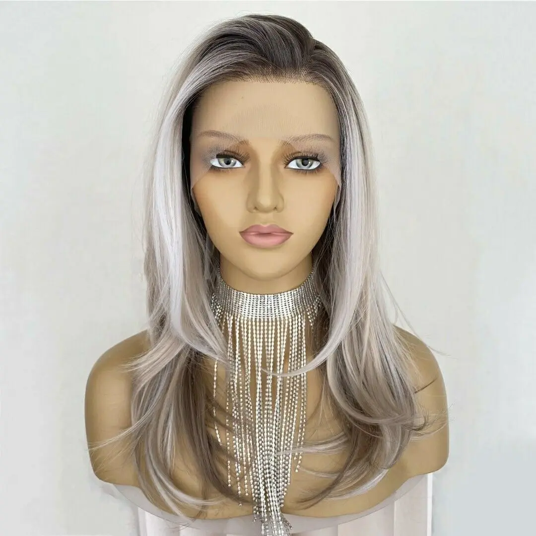 

Platinum X Ash Blonde Ombre Wig HD Front Lace Highlights Straight