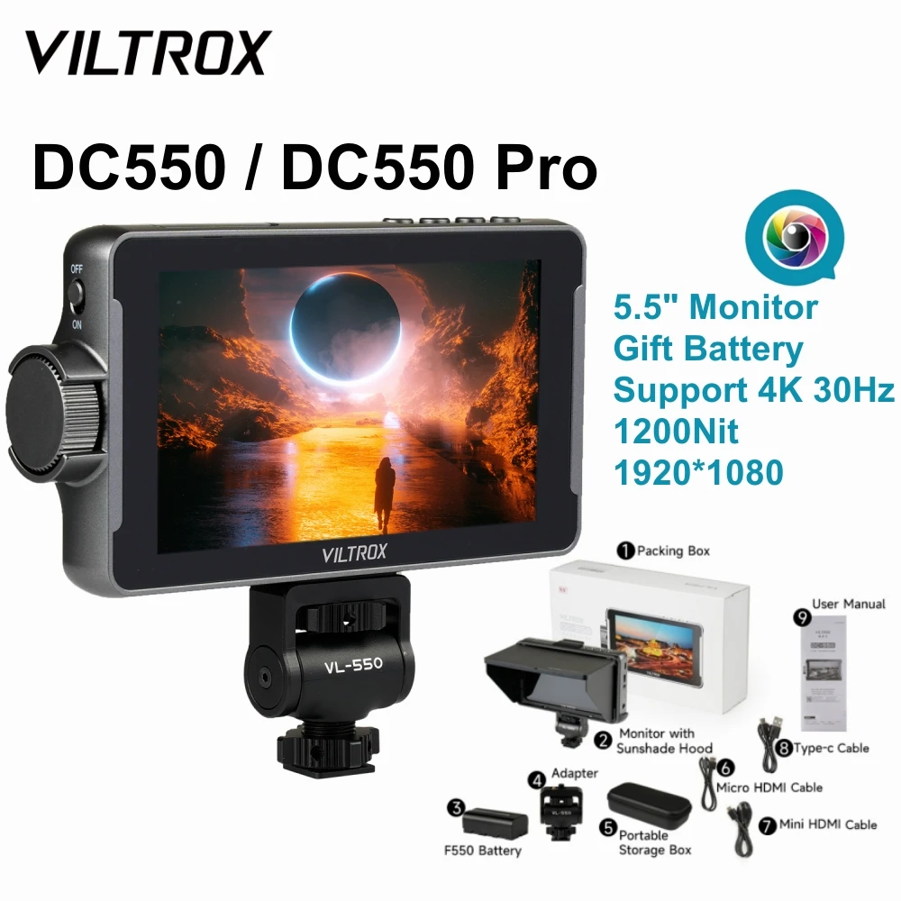 Viltrox DC-550 5,5 pulgadas 4K cámara portátil profesional Monitor de estudio pantalla táctil HDMI campo 3D LUT Director Monitor 1920x1080