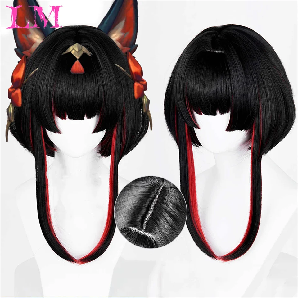 

LM Black Synthetic Wigs with Bang Medium Length Natural Straight Hair Wig for Women Daily Use Cosplay Heat Resistant
