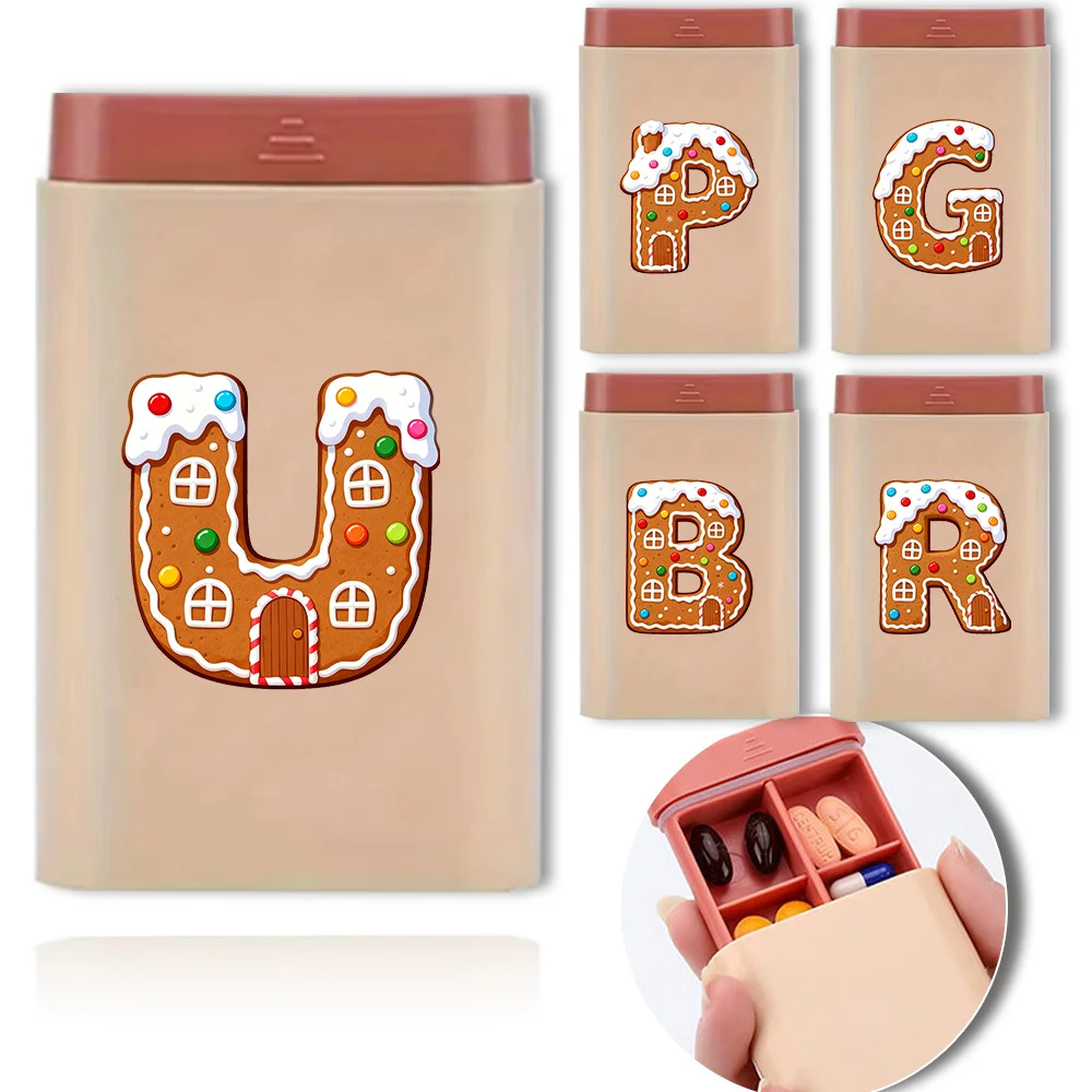 

Long Square Compartmentalized Medicine Case Sealed Dustproof Medicine Classification Box Vitamin Storage Box Gingerbread Pattern