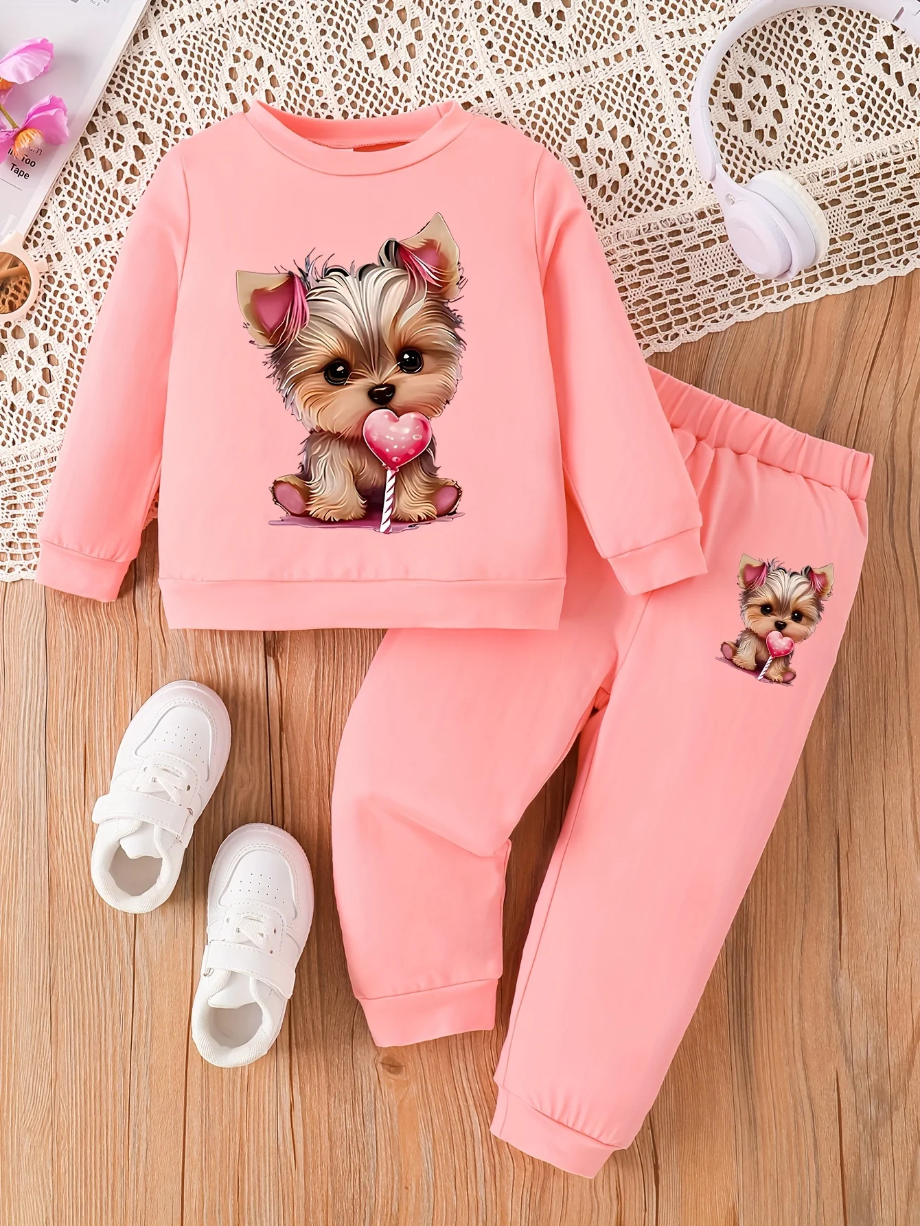Cute Infant baby Love Lollipop Cat Pink Girl Spring Autumn Fall Clothing Sets Toddler Casual Outdoor Outfits for girl