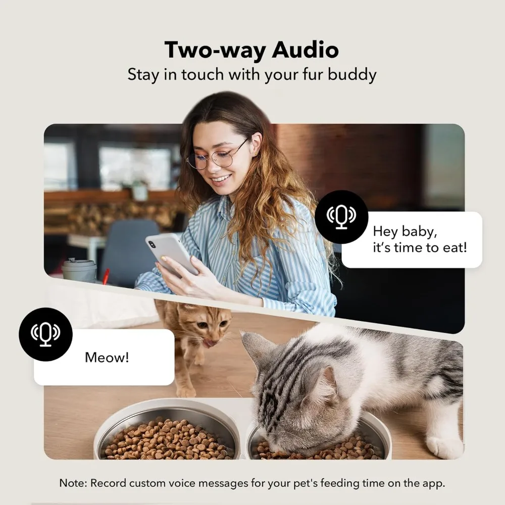 وحدة تغذية أوتوماتيكية للقطط مع كاميرا لقططين، فيديو عالي الدقة 1080 بكسل مع رؤية ليلية، وحدة تغذية الحيوانات الأليفة 5G WiFi مع هاتف