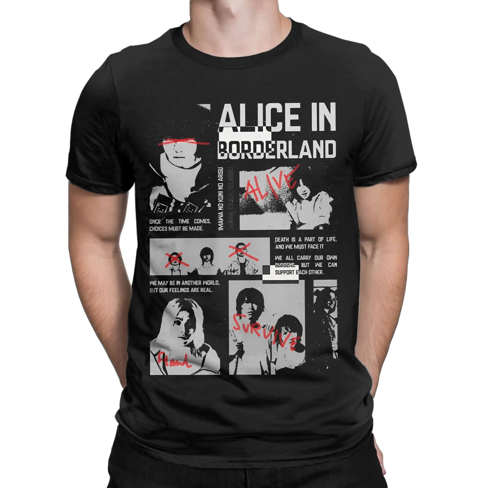 Customization Alice Borderlands Pure Cotton T-Shirt For Men Summer Classic T Shirts Crewneck Fashion Tees Oversize Cheap Tops