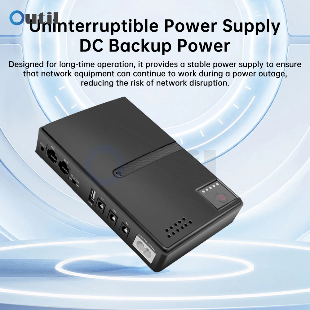 

Mini UPS Power Supply Router Optical Cat Backup Battery with Multi-Voltage Output 5V 9V 12V for Home Office Outdoor Use