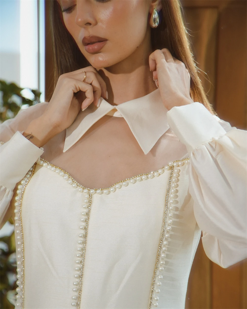 

Customized Modern Satin Evening Dresses Modern O-Neck Long Sleeves Homecoming Dresses High Quality Special Occasion Gowns