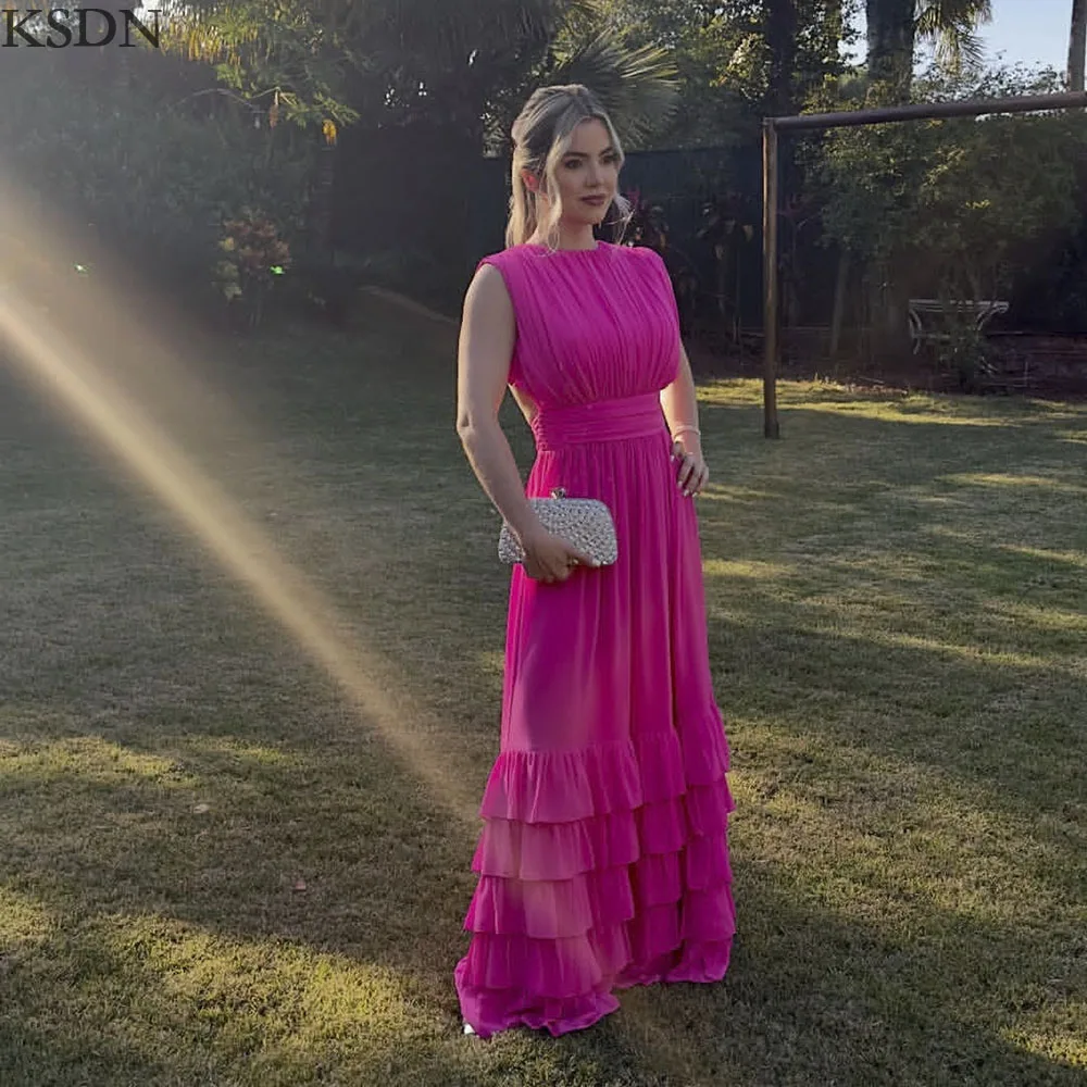 KSDN Luxury O-Neck Sleeveless Pleat Evening Dresses Special Occasion Backless Draped Gowns Customized High Quality Dress 2025