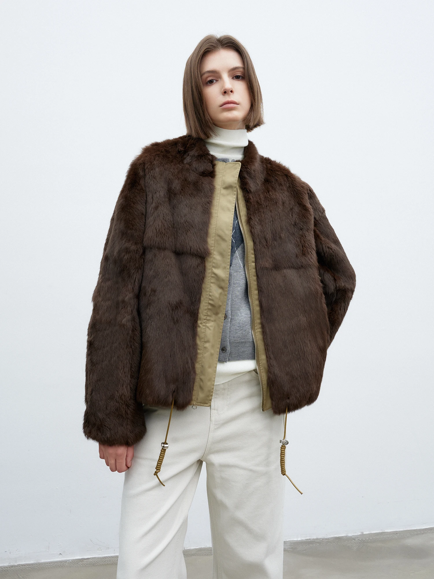 

Double-Sided Wear Rabbit Fur Jaet ort Fem Coat Young Fur Outerwear MANMONA Leather Warmth Winter Spring Autumn