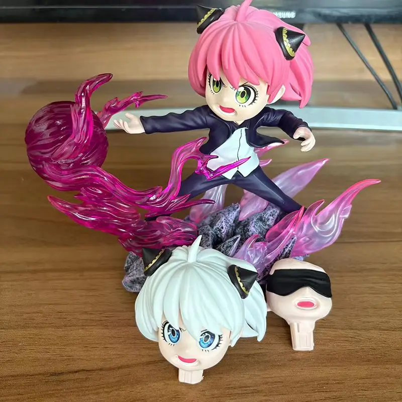 Figurka Anime Spy Family Anya Forger z Wymiennymi Głowami Świecący Model Lalka Gojo Satoru Ozdoba Statuetka Zabawka Prezent