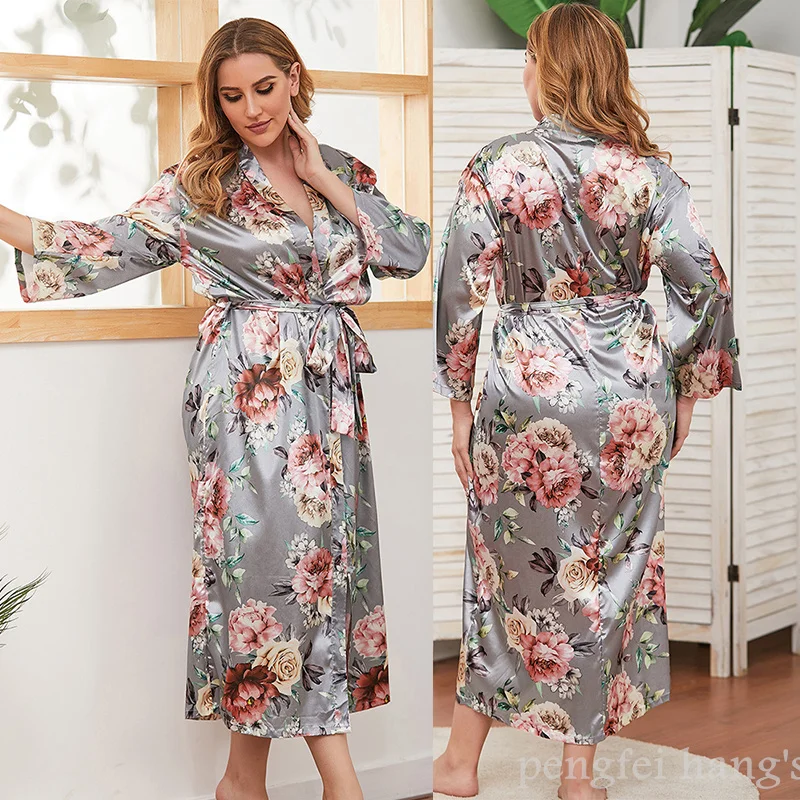 Ropa de dormir tipo Kimono para mujer, camisón largo con estampado Floral, lencería Sexy, talla grande 3Xl, 4Xl, 5Xl, nuevo