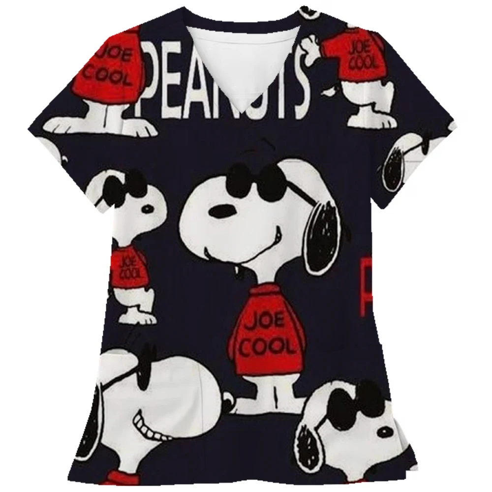 

Pocket Women's T-shirt Women's V Neck Nurse Uniform T-Shirt Y2k Clothes Snoopy S-2XL Cheap Top New Hospital Woman Clothing 2024